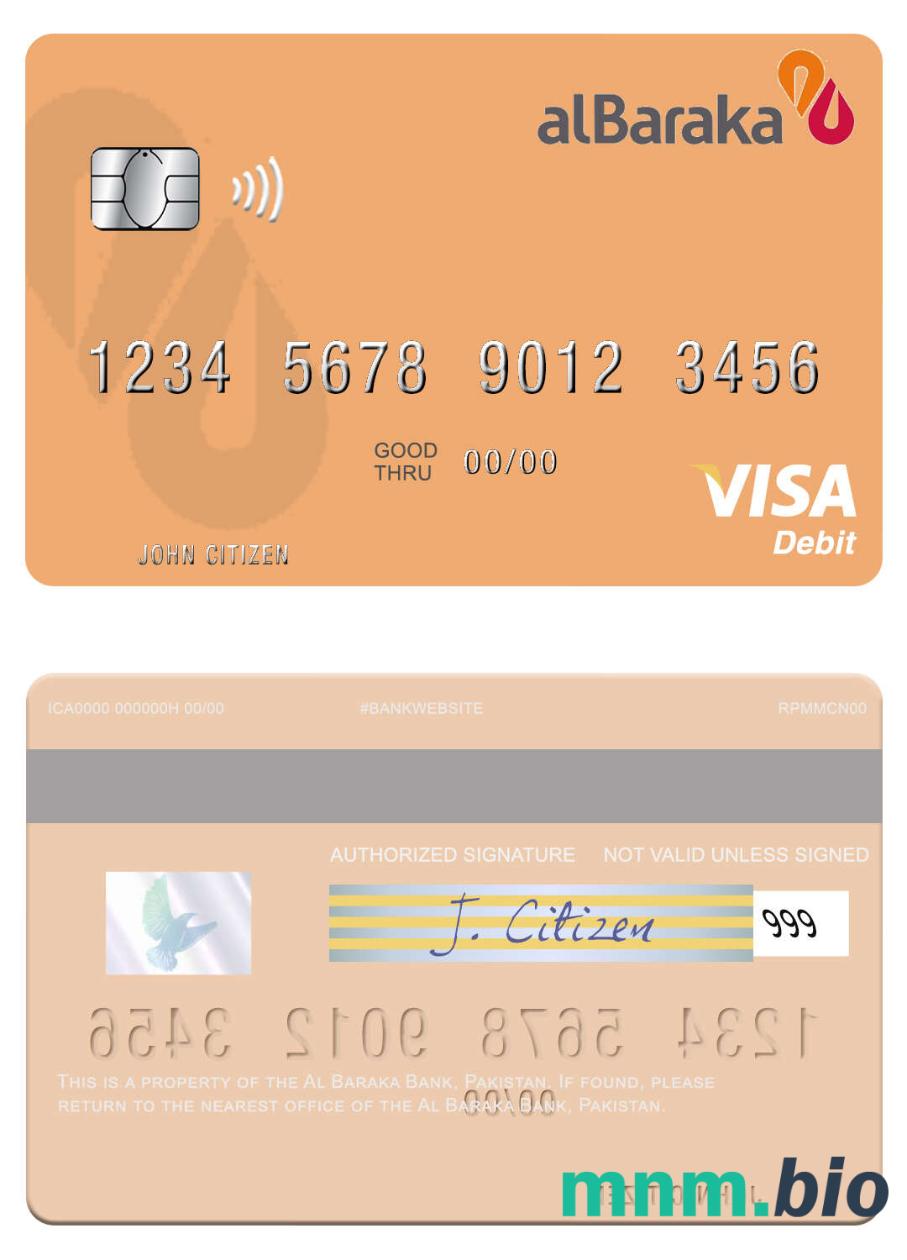 Pakistan Al Baraka Bank visa debet karta przykład w formacie PSD
